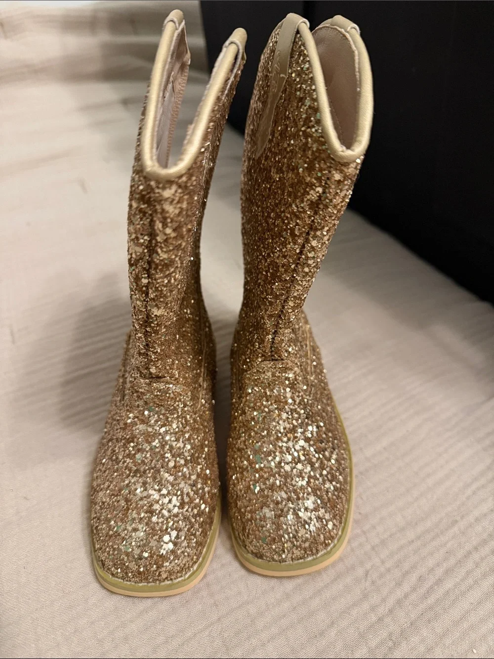 Glittery Kids Cowboy Boots in Gold — Sparkle Finish